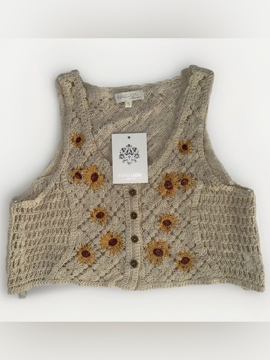 Rebellion Tops - Rebellion Again Women Size S Vest Knit Embroidered Floral Cotton New Sleeveless